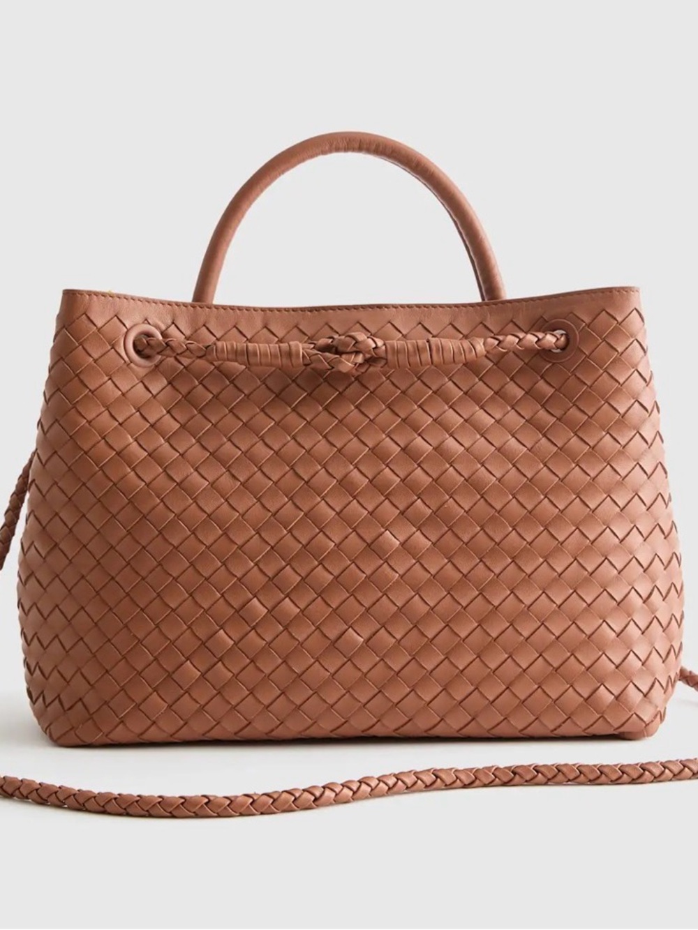Quince Woven Leather Tote - Cognac Brown - Picture 2 of 13